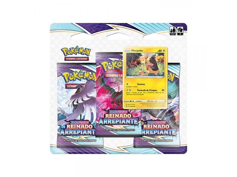 Kit Cartas Pokémon Blister Triplo 3 Pacotes + 1 Carta Morpeko